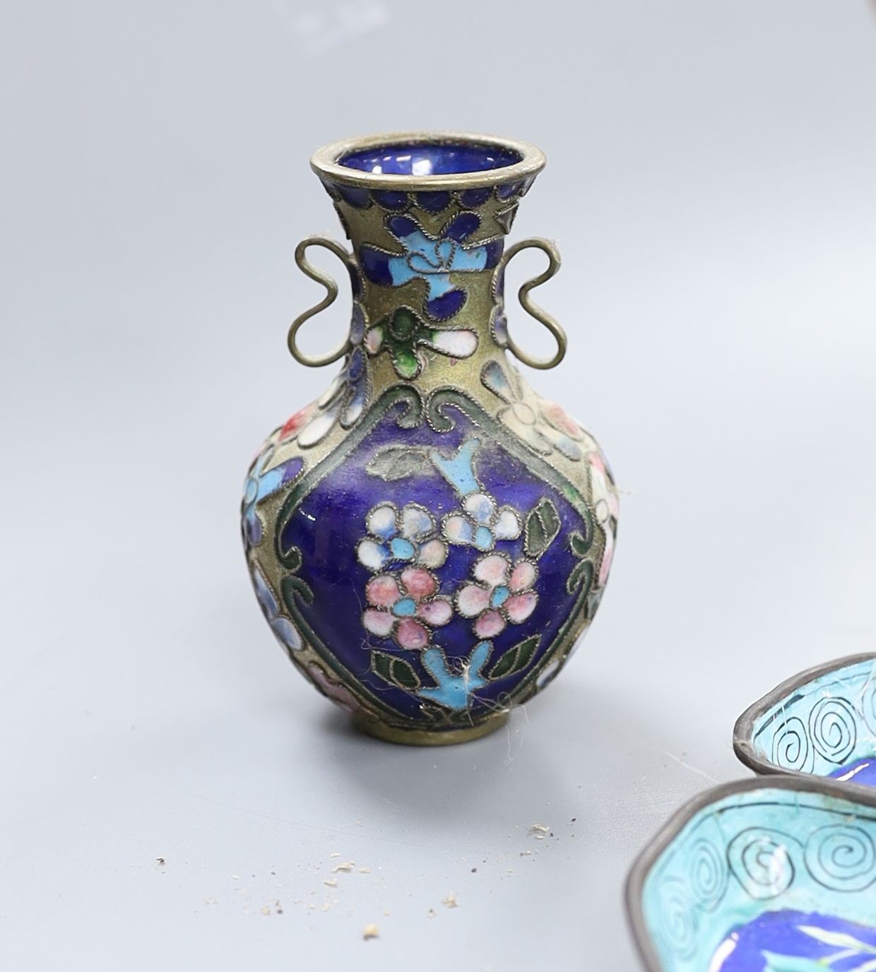 A Canton enamel hors d’oevres set,14cm, and two other items